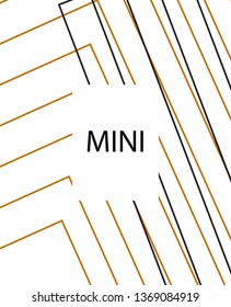 Minimal vector cover. Linear striped template for printing. Flat geometric backdrop design. Black Mustard on white backdrop. Cover print template. Minimal geometry cover design. Vector cover.
