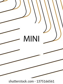 Minimal vector cover. Linear striped template for printing. Flat geometric backdrop design. Black Mustard on white backdrop. Lines Stripes poster. Banner design in simple colors. Abstract cover
