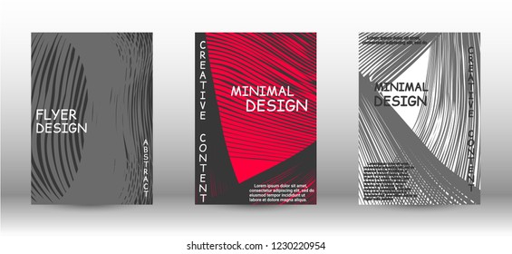 Minimal vector coverage. A set of trendy covers. 3D distorted lines for brochure, sound poster. Trendy geometric patterns. EPS10 Vector Design.