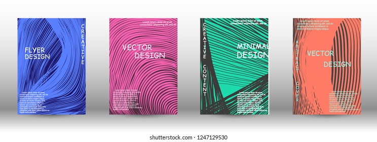 Minimal vector coverage. A set of trendy covers. 3D distorted lines for brochure, sound poster. Trendy geometric patterns. EPS10 Vector Design.