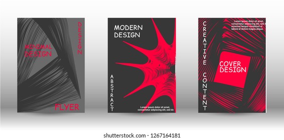 Minimal vector coverage. A set of trendy covers. 3D distorted lines for brochure, sound poster. Trendy geometric patterns. EPS10 Vector Design.