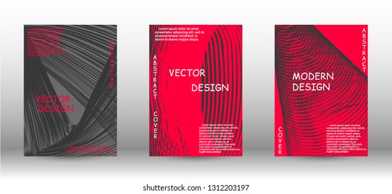 Minimal vector coverage. A set of trendy covers. 3D distorted lines for brochure, sound poster. Trendy geometric patterns. EPS10 Vector Design.