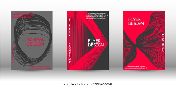 Minimal vector coverage. A set of trendy covers. 3D distorted lines for brochure, sound poster. Trendy geometric patterns. EPS10 Vector Design.