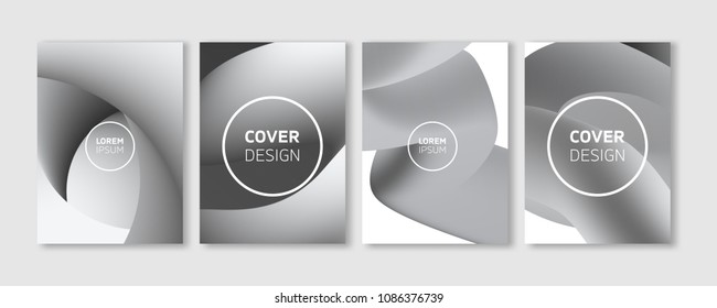 Minimal Vector Covers Design - Abstract Liquid 3D Curve Lines in Black and White - Editable Blob Flyer Templates Vector Background
