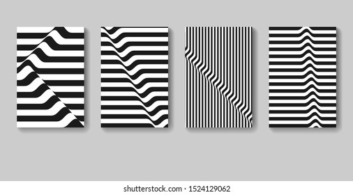 Minimal vector covers design. Black and white stripes. Monochrome templates for placards, banners, flyers, presentations and reports.