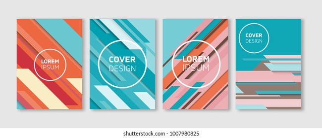 Minimal Vector Covers Design. Cool Colorful Vibrant Diagonal Stripes Flat Geometric Illustrations. Future Poster Template.