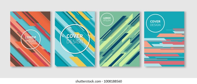 Diseño de cubiertas vectoriales mínimas | Rayas diagonales vibrantes frías de color frío Ilustraciones geométricas planas | Plantilla de póster futuro