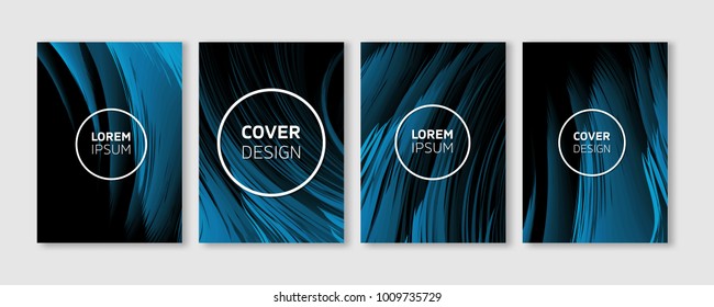 Minimal Vector Covers Design | Cool Vibrant Blue Curved Lines on Black Background Illustrations | Future Poster Templates