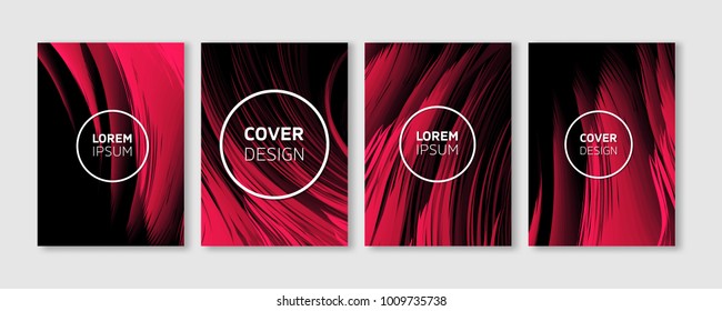 Minimal Vector Covers Design | Cool Vibrant Pink Curved Lines on Black Background Illustrations | Future Poster Templates
