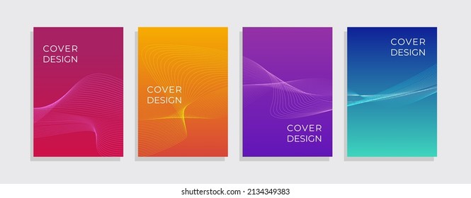 Minimal vector covers design with cool gradients and wave lines. Dynamic pattern backdrop in editable eps10 background template.