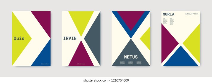 Minimal vector covers design. Geometric cover. Blue, violet, gold, white, bright colorful set graphic design. Shapes patterns. Triangle template. Cool minimal vector covers design. Business concept.