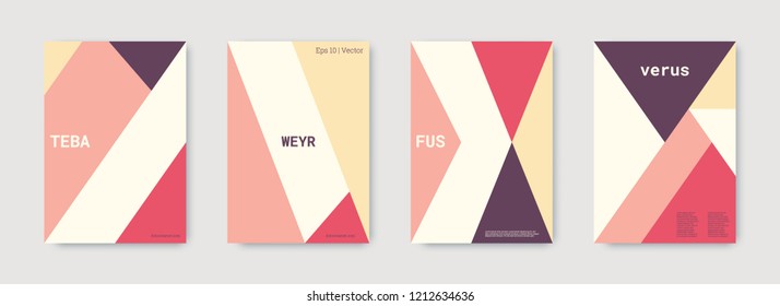 Minimal vector covers design. Geometric cover. Blue, pink, gold, white, bright colorful set graphic design. Shapes patterns. Triangle template. Cool minimal vector covers design. Business concept.