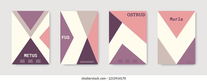 Minimal vector covers design. Geometric cover. Violet, pink, white, bright colorful set graphic design. Shapes patterns. Triangle template. Cool minimal vector covers design. Business concept.