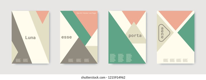 Minimal vector covers design. Geometric cover. Pastel, pink, green, white colorful set graphic design. Shapes patterns. Triangle template. Cool minimal vector covers design. Business concept.