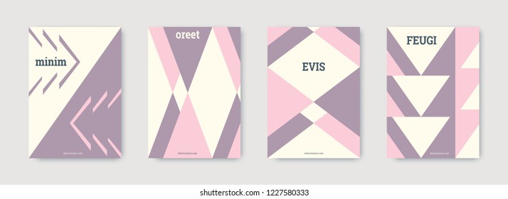 Minimal vector covers design. Geometric cover. Violet, pink, white, bright colorful set graphic design. Shapes patterns. Triangle template. Cool minimal vector covers design. Business concept.