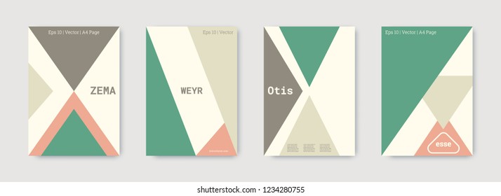 Minimal vector covers design. Geometric cover. Pastel, pink, green, white, bright colorful set graphic design. Shapes patterns. Triangle template. Cool minimal vector covers design. Business concept.