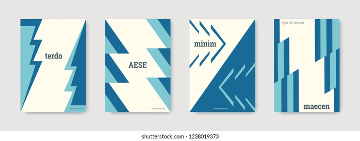 Minimal vector covers design. Geometric cover. Blue, indigo, white, bright colorful set graphic design. Shapes patterns. Triangle template. Cool minimal vector covers design. Business concept.