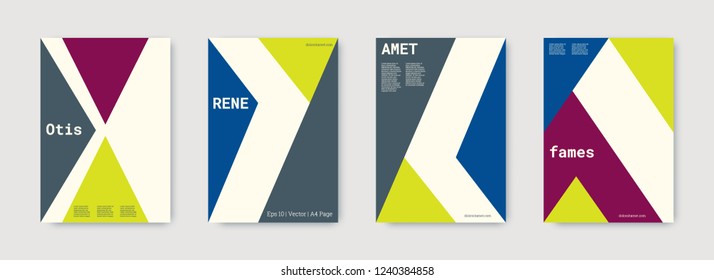 Minimal vector covers design. Geometric cover. Blue, violet, gold, white, bright colorful set graphic design. Shapes patterns. Triangle template. Cool minimal vector covers design. Business concept.