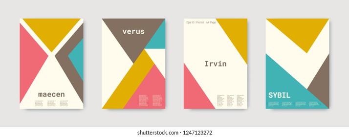 Minimal vector covers design. Geometric cover. Green, pink, gold, white, bright colorful set graphic design. Shapes patterns. Triangle template. Cool minimal vector covers design. Business concept.