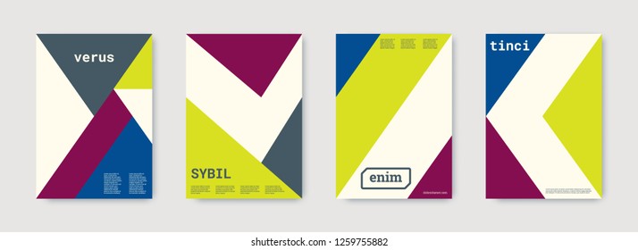 Minimal vector covers design. Geometric cover. Blue, pink, gold, white, bright colorful set graphic design. Shapes patterns. Triangle template. Cool minimal vector covers design. Business concept.