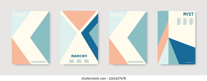 Minimal vector covers design. Geometric cover. Blue, pink, indigo, white, bright colorful set graphic design. Shapes patterns. Triangle template. Cool minimal vector covers design. Business concept.