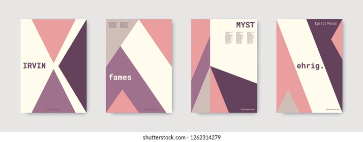 Minimal vector covers design. Geometric cover. Blue, pink, gold, white, bright colorful set graphic design. Shapes patterns. Triangle template. Cool minimal vector covers design. Business concept.