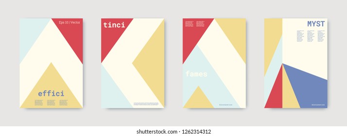 Minimal vector covers design. Geometric cover. Blue, pink, gold, white, bright colorful set graphic design. Shapes patterns. Triangle template. Cool minimal vector covers design. Business concept.