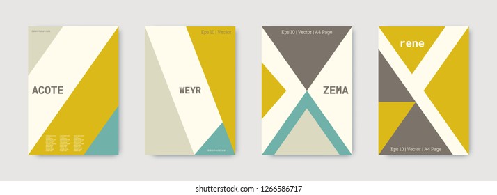 Minimal vector covers design. Geometric cover. Green, nude, gold, white, bright colorful set graphic design. Shapes patterns. Triangle template. Cool minimal vector covers design. Business concept.