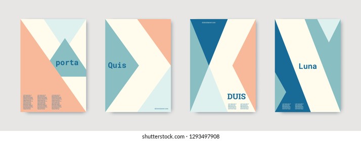 Minimal vector covers design. Geometric cover. Blue, pink, indigo, white, bright colorful set graphic design. Shapes patterns. Triangle template. Cool minimal vector covers design. Business concept.