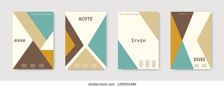 Minimal vector covers design. Geometric cover. Mustard, green, white, bright colorful set graphic design. Shapes patterns. Triangle template. Cool minimal vector covers design. Business concept.