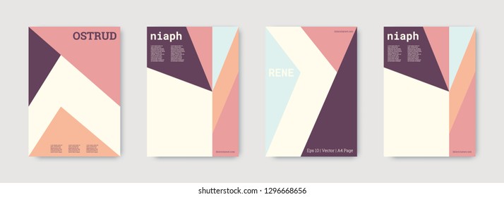 Minimal vector covers design. Geometric cover. Blue, pink, purple, white, bright colorful set graphic design. Shapes patterns. Triangle template. Cool minimal vector covers design. Business concept.