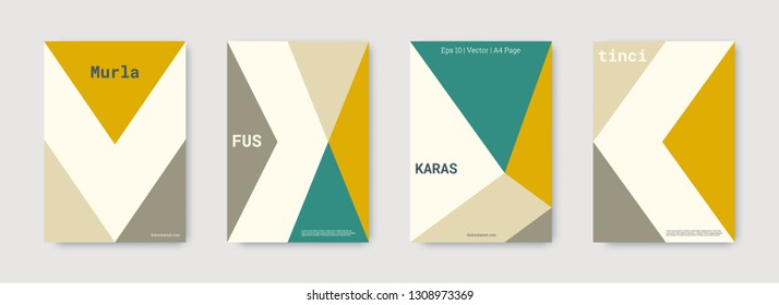 Minimal vector covers design. Geometric cover. Green, gold, white, bright colorful set graphic design. Shapes patterns. Triangle template. Cool minimal vector covers design. Business concept.