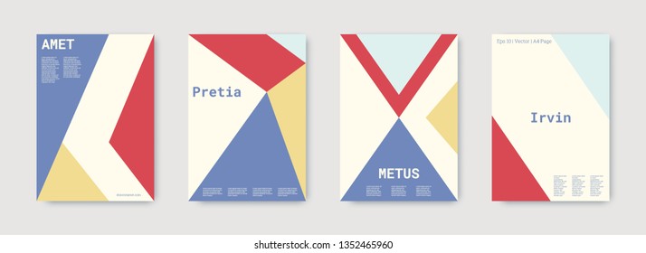 Minimal vector covers design. Geometric cover. Blue, pink, gold, white, bright colorful set graphic design. Shapes patterns. Triangle template. Cool minimal vector covers design. Business concept.