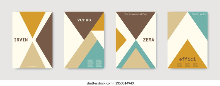 Minimal vector covers design. Geometric cover. Mustard, green, white, bright colorful set graphic design. Shapes patterns. Triangle template. Cool minimal vector covers design. Business concept.