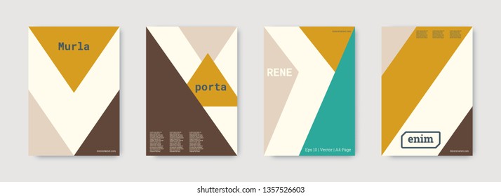 Minimal vector covers design. Geometric cover. Mustard, gold, green, white, bright colorful set graphic design. Shapes patterns. Triangle template. Cool minimal vector covers design. Business concept.