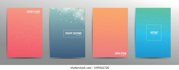 Minimal Vector covers design. Set of layouts for covers of books, albums, notebooks, reports, magazines. Line halftone gradient effect, flat modern abstract design. Geometric mock-up texture.