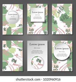 Minimal vector covers set. Artistic painted design set. Abstract pattern background. Eps10. Can be use for journal, composition, cover, book, certificate, card, flyer, visiting cards