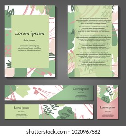 Minimal vector covers set. Artistic painted design set. Abstract pattern background. Eps10. Can be use for journal, composition, cover, book, certificate, card, flyer, visiting cards