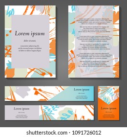 Minimal vector covers set. Artistic painted design set. Abstract pattern background. Eps10. Can be use for journal, composition, cover, book, certificate, card, flyer, visiting cards