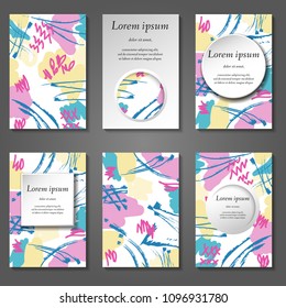 Minimal vector covers set. Artistic painted design set. Abstract pattern background. Eps10. Can be use for journal, composition, cover, book, certificate, card, flyer, visiting cards