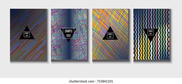 Minimal vector covers set. Gradient glow poster template, geometric halftone banner. Futuristic neon gradient glitch background, minimal covers abstract shapes, hipster pattern. Modern A4 cover design
