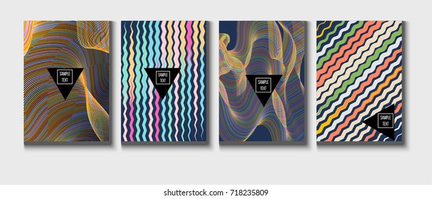 Minimal vector covers set. Gradient glow poster template, geometric halftone banner. Futuristic neon gradient glitch background, minimal covers abstract shapes, hipster pattern. Modern A4 cover design