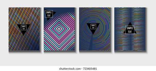 Minimal vector covers set. Gradient glow poster template, geometric halftone banner. Futuristic neon gradient glitch background, minimal covers abstract shapes, hipster pattern. Modern A4 cover design