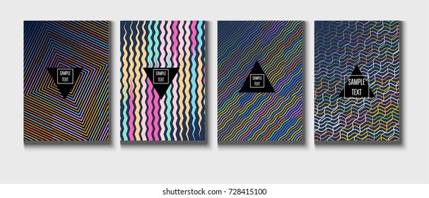 Minimal vector covers set. Gradient glow poster template, geometric halftone banner. Futuristic neon gradient glitch background, minimal covers abstract shapes, hipster pattern. Modern A4 cover design