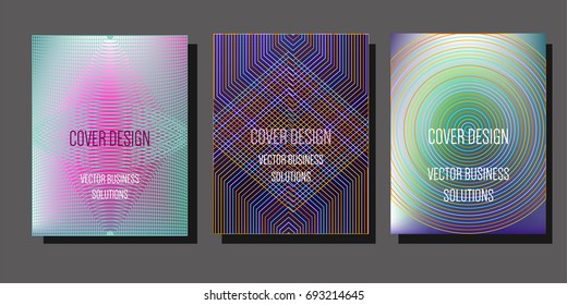 Minimal vector covers set. Modern A4 cover design. Gradient glow poster template, geometric halftone banner. Futuristic neon gradient glitch background with abstract shapes, hipster pattern.