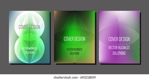 Minimal vector covers set. Modern A4 cover design. Gradient glow poster template, geometric halftone banner. Futuristic neon gradient glitch background with abstract shapes, hipster pattern.