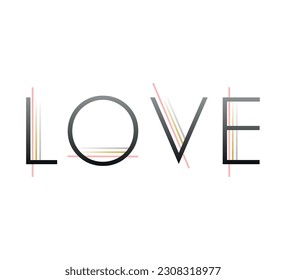 minimal vector design with the word love and colorful lines on white background