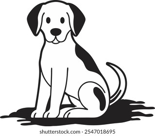 Perro mínimo del Vector, sentado en el fondo blanco,