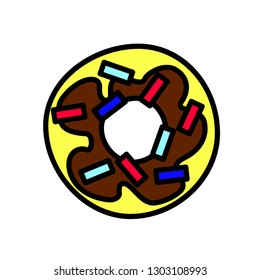 Minimal vector donut icon line art cartoon style for cafeteria, restaurant banner, poster, web, flyer design