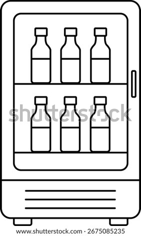 Minimal vector of a drink fridge with bottles inside, ideal for coffee shop menus, illustrations or retail design.

